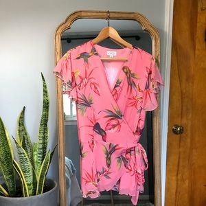 NY&Co Floral Cap Sleeve Wrap Blouse